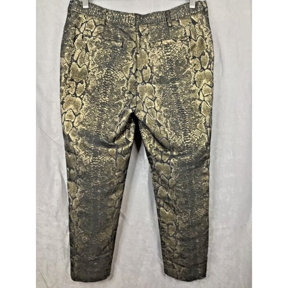 Worthington Women's Pants Gold Black Metallic Snake Print Sheen Crop Lined Sz 8 - Picture 4 of 8